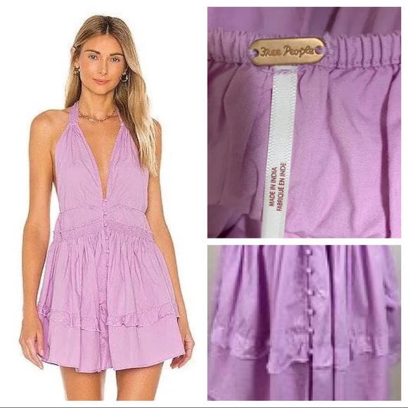 FREE PEOPLE BOHO FLOWY HALTER MINI DRESS A2C - Picture 11 of 16